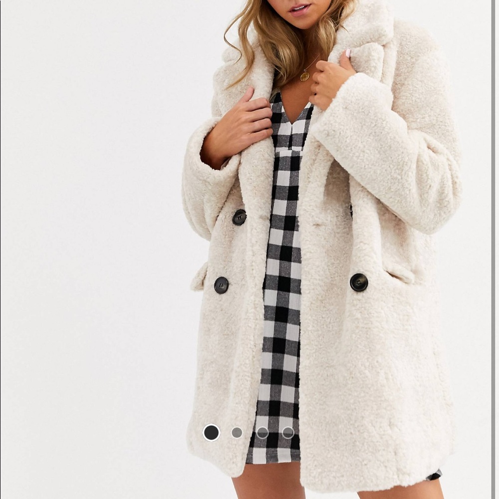 COPY - Pull & Bear Faux Fur Coat in Cream - teddy bear like coat